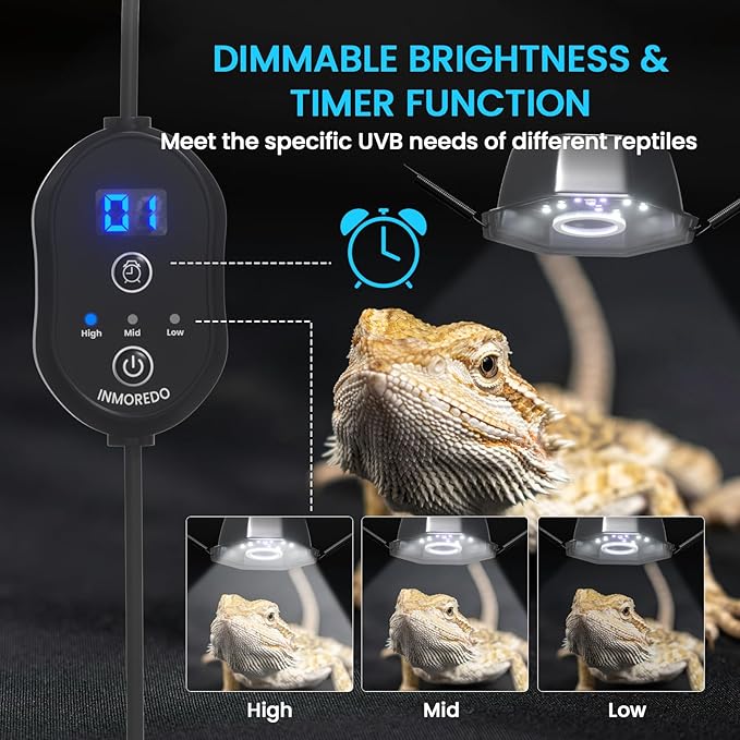 GlowUp UVB Reptile Light with Dimming, UVA UVB 10.0 Reptile Light Bulb Fixture for Rainforest&Desert Reptile UVB5.0&UVB10.0, Adjustable Brightness UVB Lamp for Bearded Dragon Gecko Lizard Turtle
