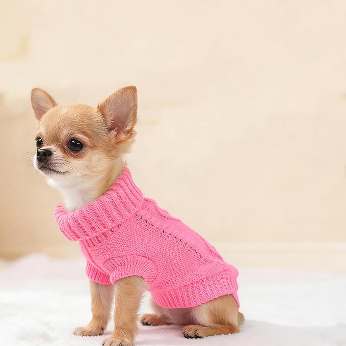 2 Pieces Chihuahua Sweater Small Dog Pullover Sweater, Spring Winter Cute Knitwear Turtleneck Thick Warm Clothes for Yorkie Cat Extra Small Dog Clothes (Small)