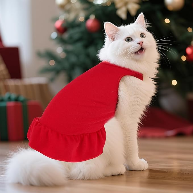 2 Pcs Dog Dresses Cat Skirt Solid Color Dog Clothes Summer Sleeveless Puppy Girl Clothes for Small Pet Dogs Cats (Red,Dark Green, Small)