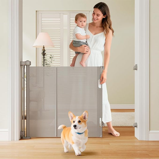 Miumoon One-Hand Operation Retractable Baby Gates, 59 inch Retractable Gate with Reinforced Strip Design to Prevent Crawling Through, 5 FT Retractable Dog Gate for Stairs, Doorways, Hallways