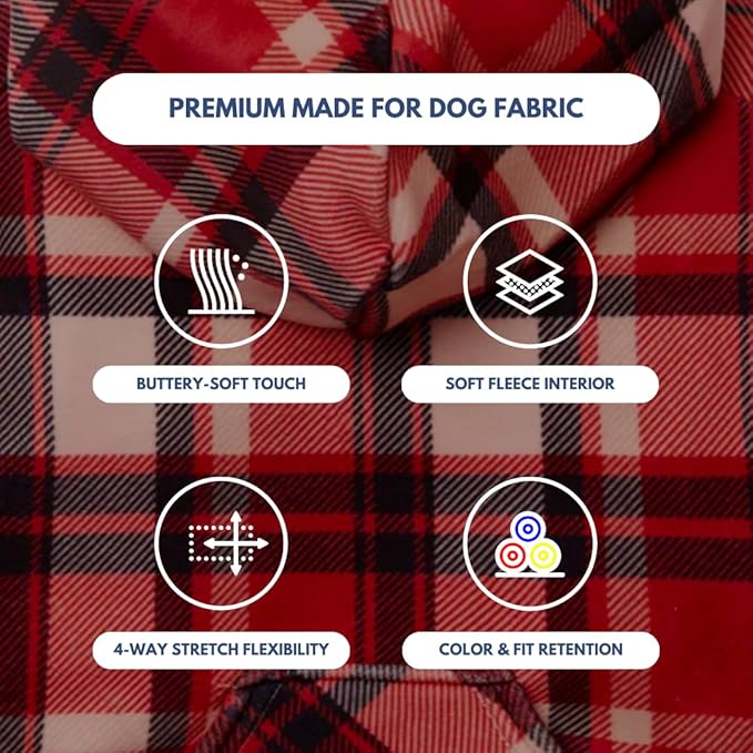 Spark Paws Dog Hoodie – Premium Dog Sweater for Small, Medium, and Large Dogs | Warm Outfits for French Bulldogs, Pitbull, Puppy, Winter Jacket Alternative - Red Plaid, XL