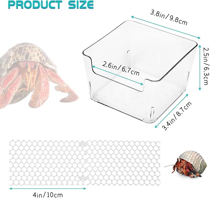 U0U 2 Pack Hermit Crab Water Tank,Hermit Crab Accessories Hermit Crabs Cage with Climbing Ramps,Acrylic Hermit Salt Water Pool for Small or Medium Hermit Crabs Habitat (Small)