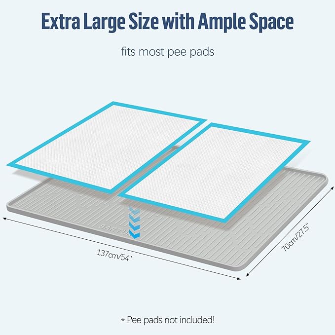 Pee Pad Holder for Dogs, 54"x 27.5" Extra Large Silicone Pee Tray Mat High Edge, Leak-Proof, No Spill Pet Pad Holder for Puppy, Cat, Rabbit, Training Pads for Floor Protection, No Pee Pads