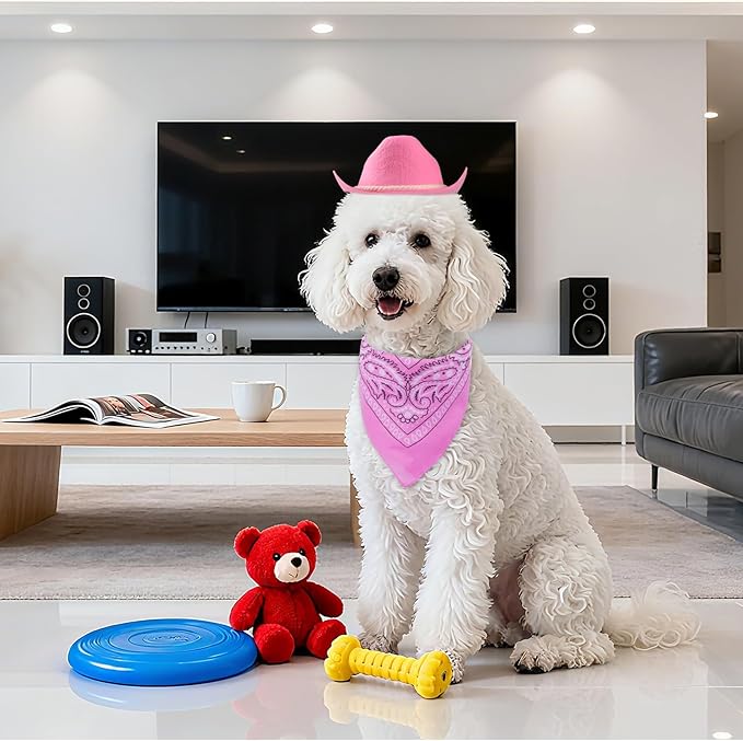 choyaxo Dog Cowboy Hat Dog Cowboy Costume for Small Pet Dogs Cat Cowboy Hat with Bandana Scarf Set Party Accessories (Pink, Small)