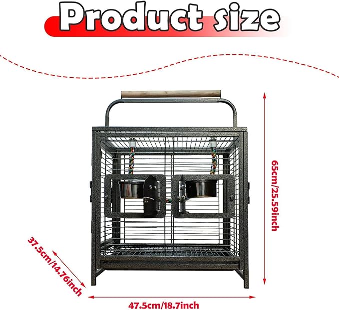 Pet Travel Cage with Handle Sturdy Metal Bird Carrier for Parrots Cockatiels Sugar Gliders Rats Hamsters 25.59x18.70x14.76 inch
