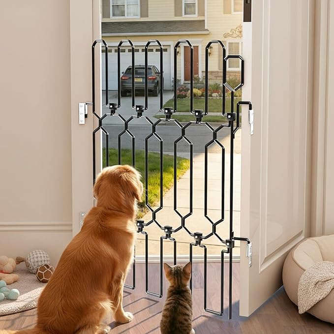 SNUOWU Retractable Metal Dog Gate for Front Doors & RVs, 25.5" Wide 30.7" Tall Bite-Proof Pet Dog Barrier, Space-Saving Wall-Mounted Front Door Gate for Indoor Use