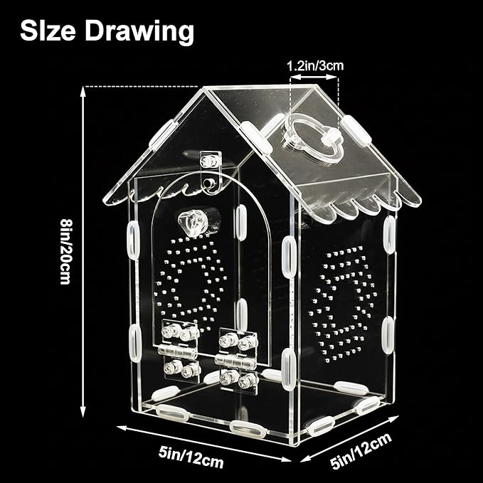 Jumping Spider Enclosure, Front-Opening Acrylic Reptile Terrarium Tank with Magnetic Lock, Clear Reptile Enclosure for Tarantulas, Geckos, Mantises and Tiny Pets(5" L × 5" W × 8" H)