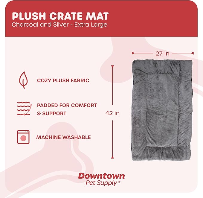 Downtown Pet Supply - Dog Crate Mat - Comfort Bed for Dogs or Cats - Soft Fleece Nap Mat - Easy Maintenance, Machine Washable - Charcoal/Silver - 42 in x 27 in - Extra Large