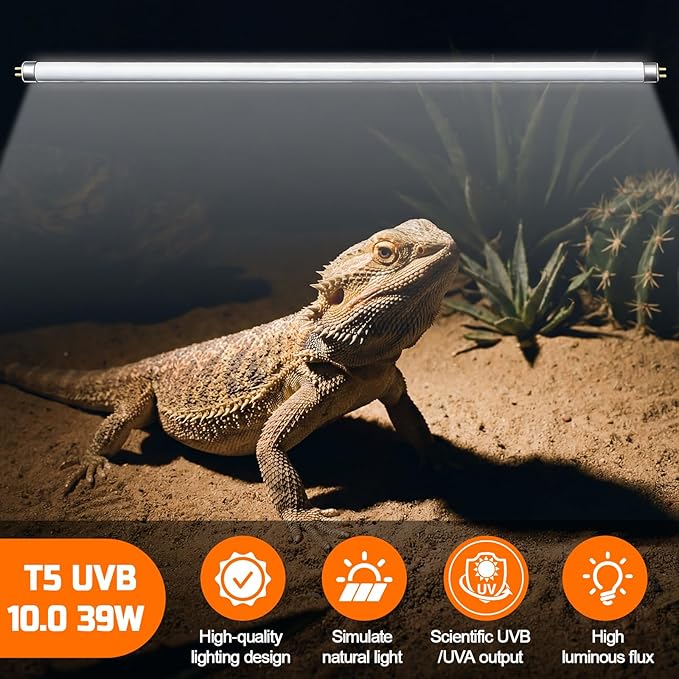 4 Pack T5 UVB Reptile Light Bulb, 34 Inch 39W 10.0, UVA UVB Fluorescent Tube T5 Reptile Light for Bearded Dragon
