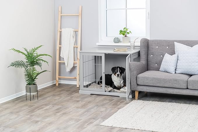 Trixie 38.7" Indoor Dog Crate, Wooden Crate Table for Dogs Up to 66 lb, Large Dog Kennel, Perfect in Any Room, Gray