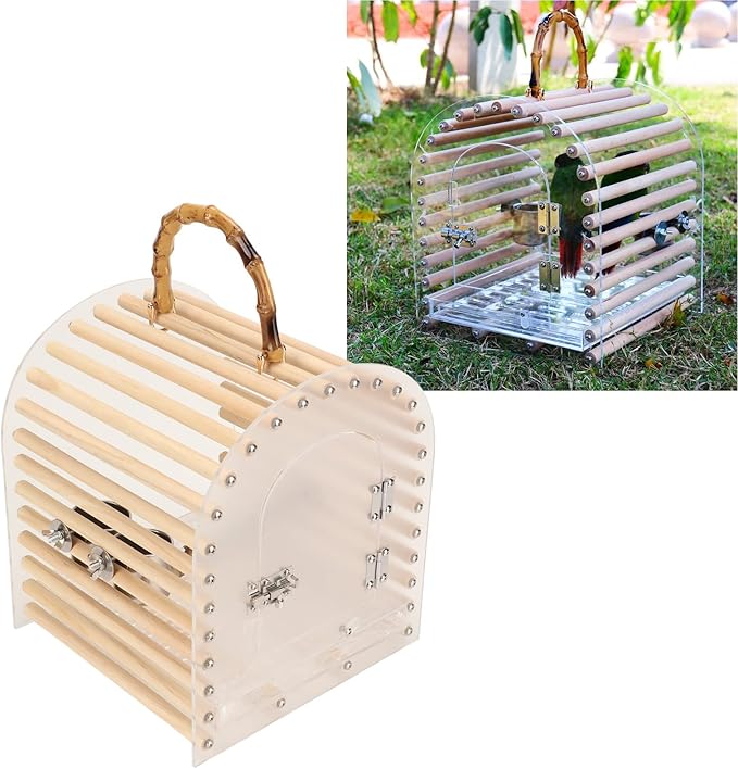 Lightweight Bird Travel Bag Portable Bird Cage Escape Portable Travel Bird Carrier Circular Arc Small Transparent Acrylic Travel Bird Carrier for Bird Parakeets