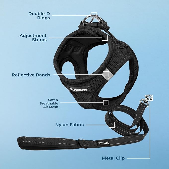 Best Pet Supplies Voyager Step-in Air All Weather Mesh Harness and Reflective Dog 5ft Leash Combo with Neoprene Handle, for Small, Medium and Large Breed Puppies - Set (Black), Small