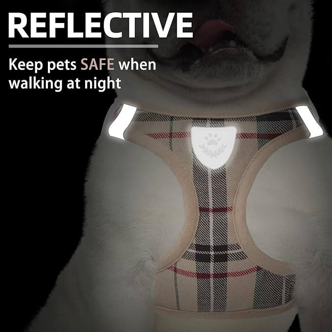 PUPTECK Adjustable Dog Harness Collar and Leash Set Step in No Pull Pet Harness for Small Medium Dogs Puppy and Cats Outdoor Walking Running, Soft Mesh Padded Reflective Vest Harnesses, Beige XXS