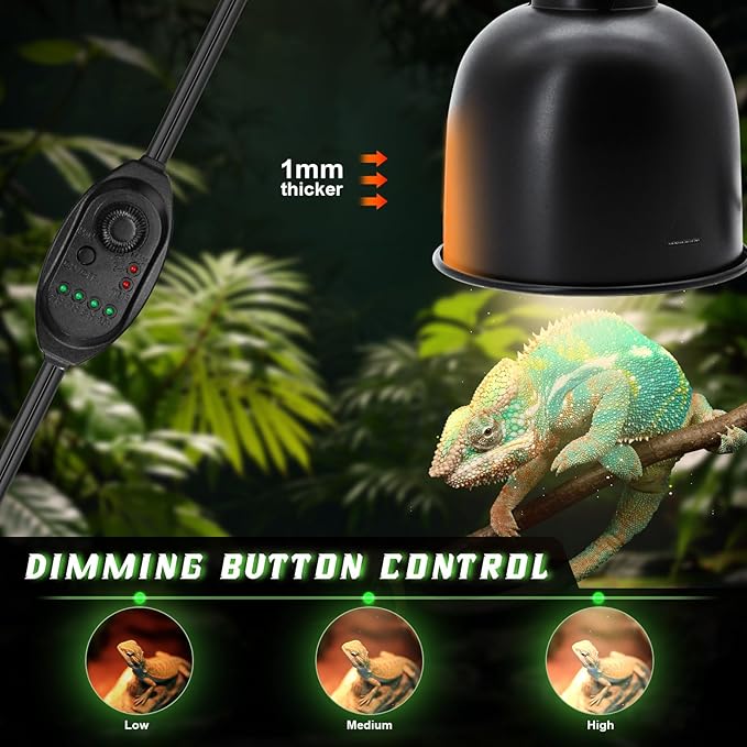 MECESOR Reptile Light Fixture with Dimming Switch and Timer, 5.5 Inch Deep Dome Reptile Heat Lamp Fixture, Reptile Lamp Fixture Cap for UVB Bulb Basking Heat Bulb for Reptile Glass Terrariums, 2PCS