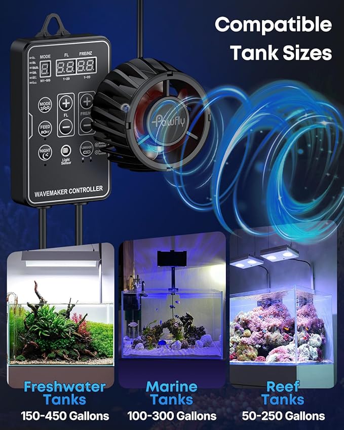 Pawfly Aquarium Powerhead 3400 GPH, Wave Maker for Aquariums DC 24V 20W, Power head for Aquariums, Aquarium Circulation Pump With Magnetic Base, Wavemaker for 50-450 Gallon Freshwater Saltwater Tank
