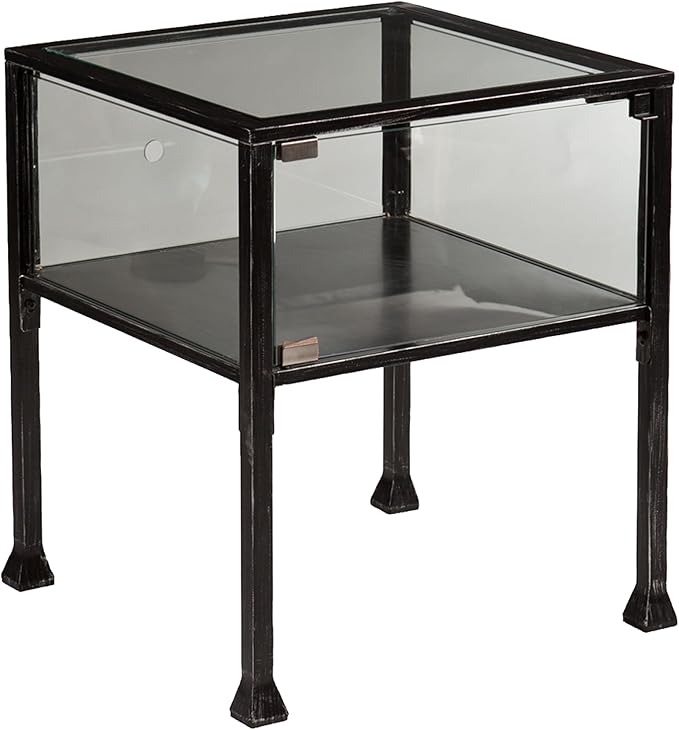 SEI Furniture Terrarium Display End Table, Black/Silver Distressing