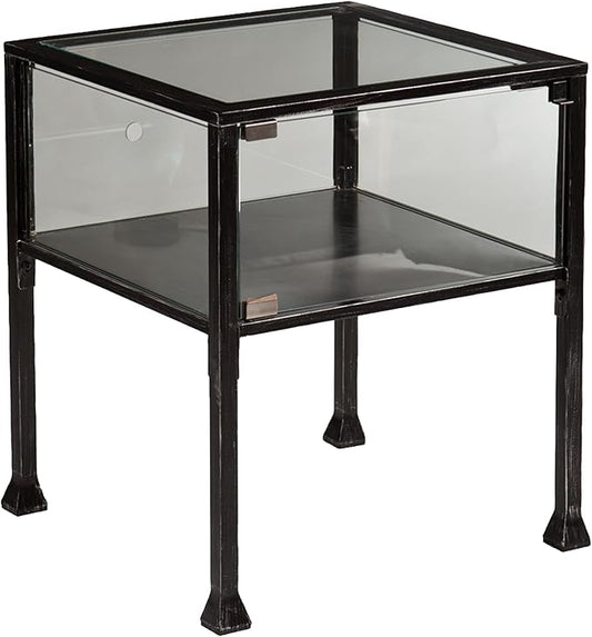SEI Furniture Terrarium Display End Table, Black/Silver Distressing