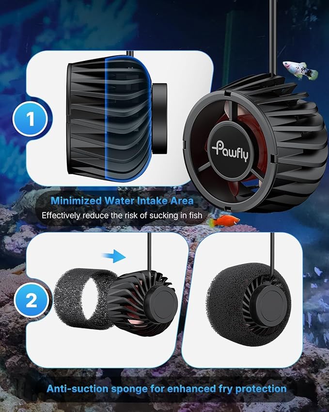 Pawfly Aquarium Powerhead 3400 GPH, Wave Maker for Aquariums DC 24V 20W, Power head for Aquariums, Aquarium Circulation Pump With Magnetic Base, Wavemaker for 50-450 Gallon Freshwater Saltwater Tank