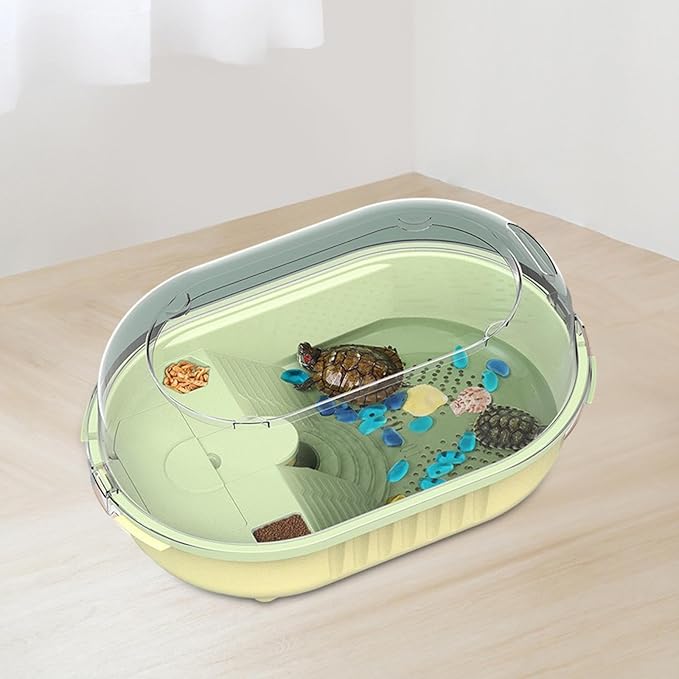 Turtle Tank Aquarium, Reptile Habitats Indoor Accessories, Pet Turtle Hermit Terrapin Reptile Tank Turtle Habitat with Lid, S