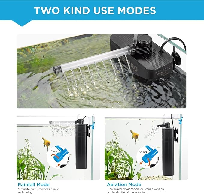 Internal Fish Tank Filter with 18W UV Light, Multi Filter Materials, Adjustable Water Flow Submersible Aquarium Filter Pump for 60 ~ 90 Gallon Freshwater or 40 ~ 60 Gallon Saltwater, TU-1300(350GPH)