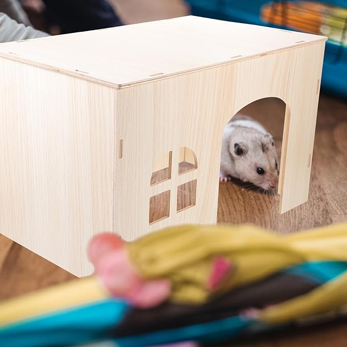 LUOZZY Wooden Hamster Hideout House Small Animal Wooden Hut Habitat Guinea Pig Chinchilla Hideout Hamsters Bunny Sleeping Hiding House