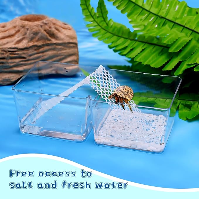 U0U 2 Pack Hermit Crab Water Tank,Hermit Crab Accessories Hermit Crabs Cage with Climbing Ramps,Acrylic Hermit Salt Water Pool for Small or Medium Hermit Crabs Habitat (Small)