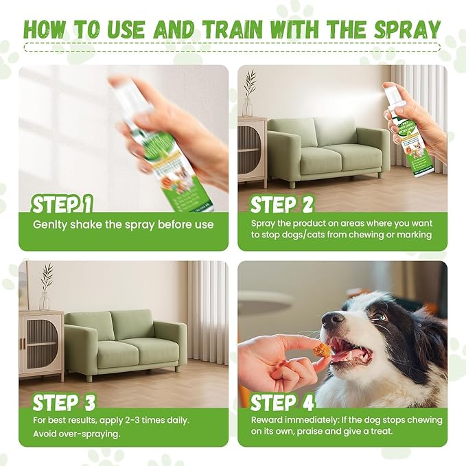 No Chew Spray for Dogs, Bitter Apple Spray for Dogs Cats Anti Chewing Licking from Furniture, Bandages, Dog Training & Behavior Aids Spray, Indoor & Outdoor Use, 200ML (Colorless, 1-Pack)