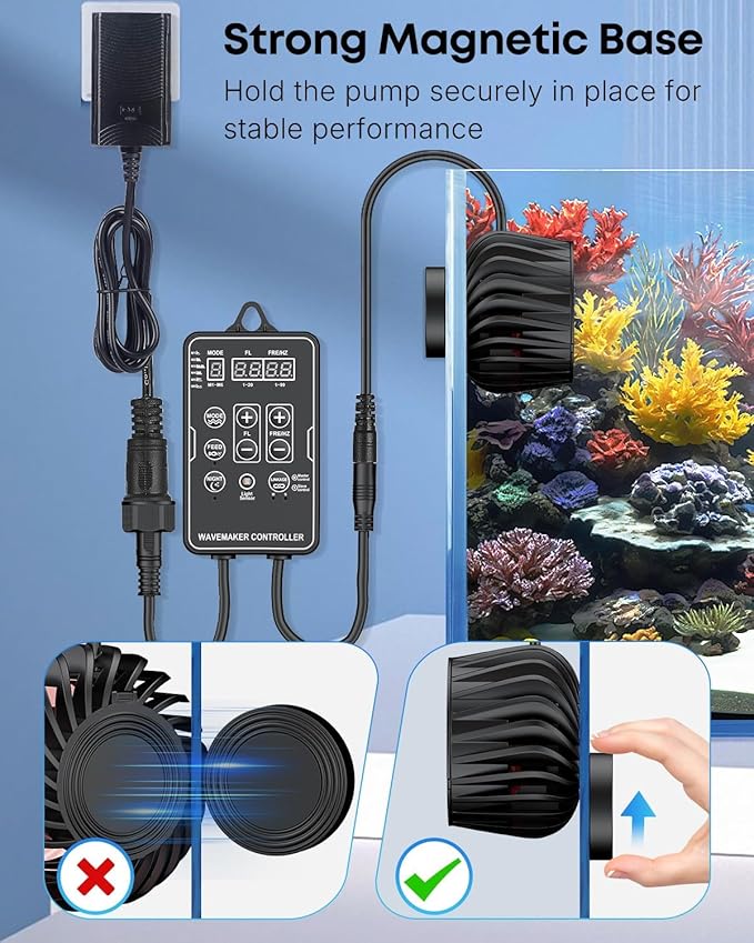 Pawfly Wave Maker for Aquariums 2100 GPH, Aquarium Powerhead DC 24V 10W, Aquarium Circulation Pump With Magnetic Base, Wavemaker for 30-300 Gallon Freshwater Saltwater Tank