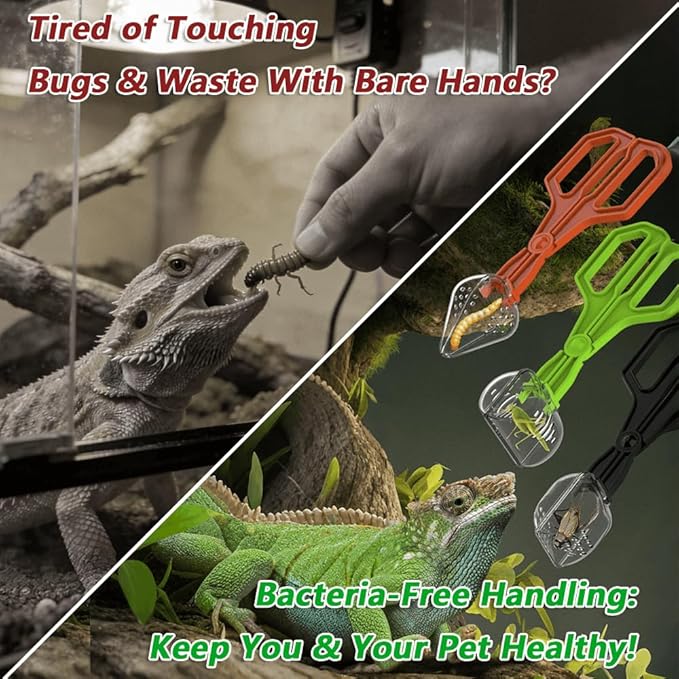7-Pack Reptile Feeding Tools Set - 4 Feeding Tongs/Worm Tongs/Worm Scoop/Cleaning Shovels, 2 Tweezers & 1 Feeding Spoon, for Reptiles, Hedgehogs, Lizards, Spiders, Bearded Dragons