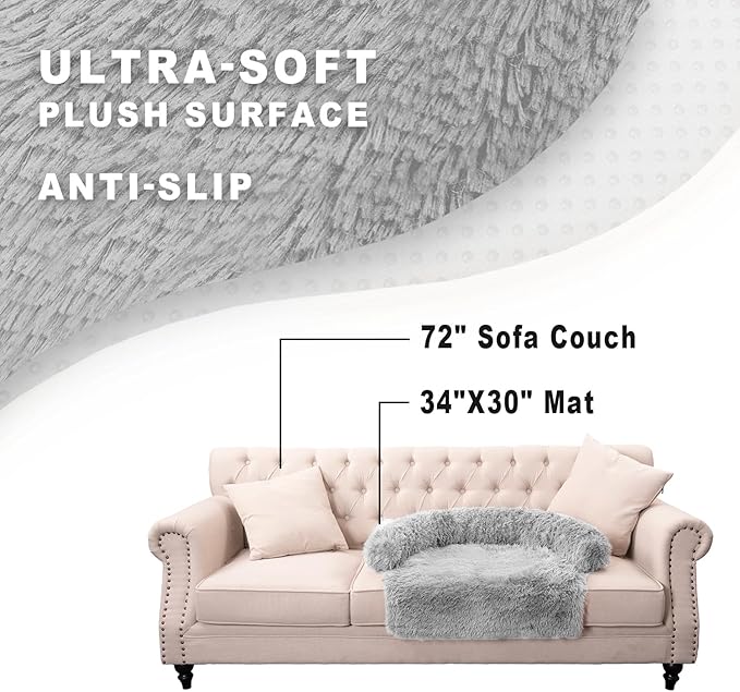 Tinaco Calming Dogs/Cats Bed Mats, Dog Pad Washable Removable Couch Cover, Plush Long Fur Mat for Pets, Waterproof Lining, Perfect for Small, Medium and Large Dogs and Cats (Light Gray, 34"x30")