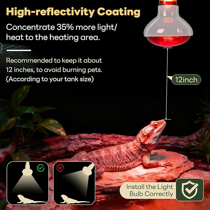 Reptile Heat Lamp Bulbs, 2 Pack 75W Infrared Heat Lamp Red Light Bulb Basking Bulb Terrarium Night Light for Bearded Dragon Chameleon Turtle Snake Gecko Lizard Chicken Tank Accessories, Red