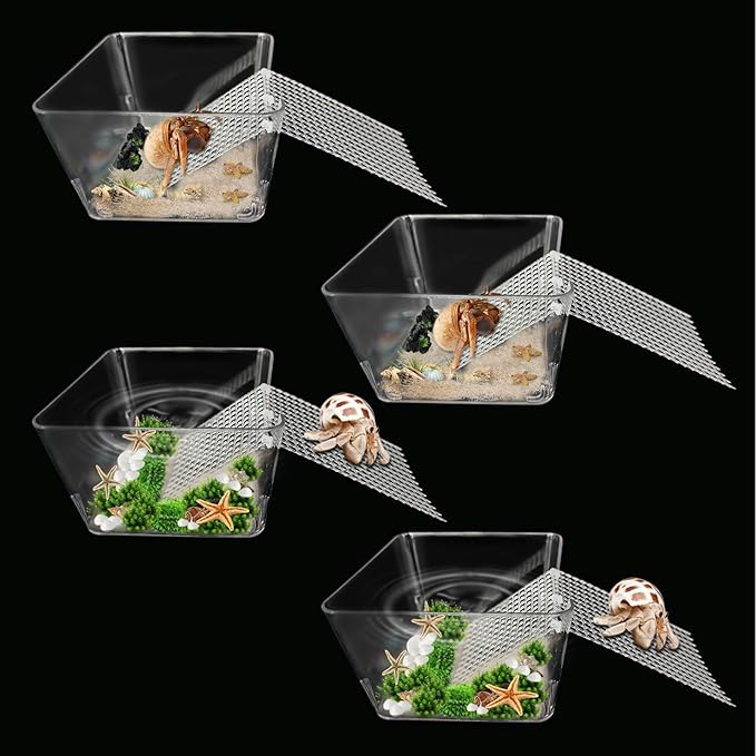 4 Packs Hermit Crab Water Tank - Ideal Hermit Crab Pool Combination - Water Tank with Cuttable Climbing Ramp