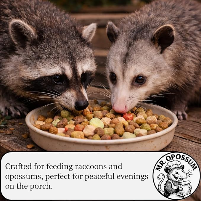 Porch Party Mix™ Raccoon and Opossum Food Wildlife Treat Blend for Backyard Feeding with Marshmallows Beef Chicken Lamb Ocean Fish and Peanut Butter Puffs (9 lb Pail)
