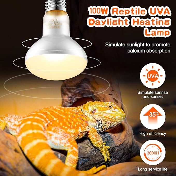 VIHOSE 3 Pcs Reptile Heat Lamp Combo, Include 100w UVA Day Heating Lamp and Infrared Heat Bulb, 26w Energy Saving UVB Bulb, Basking Light for Reptiles Bearded Dragon Turtles Snake Lizard