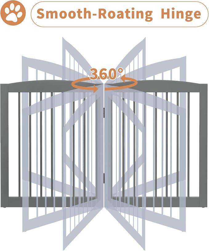 PUPETPO Freestanding Dog Gate with Door, Pet Gate for Stairs, 80 inch Wide Pet Barrier Indoor, Dog Fences Indoor, Support Feet Included, 4 Panels, 24" Tall, Grey