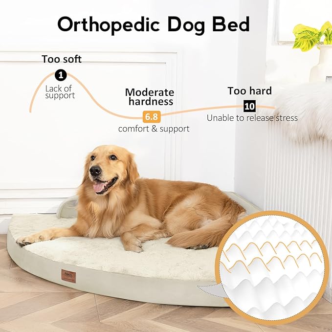 MEKIY Large Orthopedic Dog Bed with Sides XXXL Dog Beds with Removable Washable Cover Non-Slip Waterproof Pet Bed for Extra Large Dogs - Beige XXXL