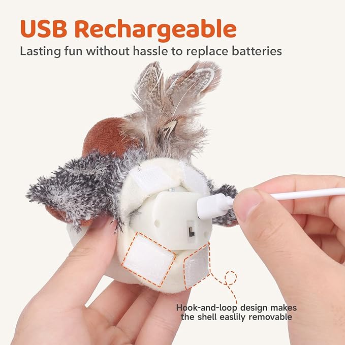 Potaroma Cat Toys Rechargeable Flapping Bird Sparrow, Lifelike Chirp Tweet, Touch Activated Kitten Toy Interactive Cat Exercise Toys for All Breeds Cat Kicker Catnip Toys 4.0 Inches - Image 5