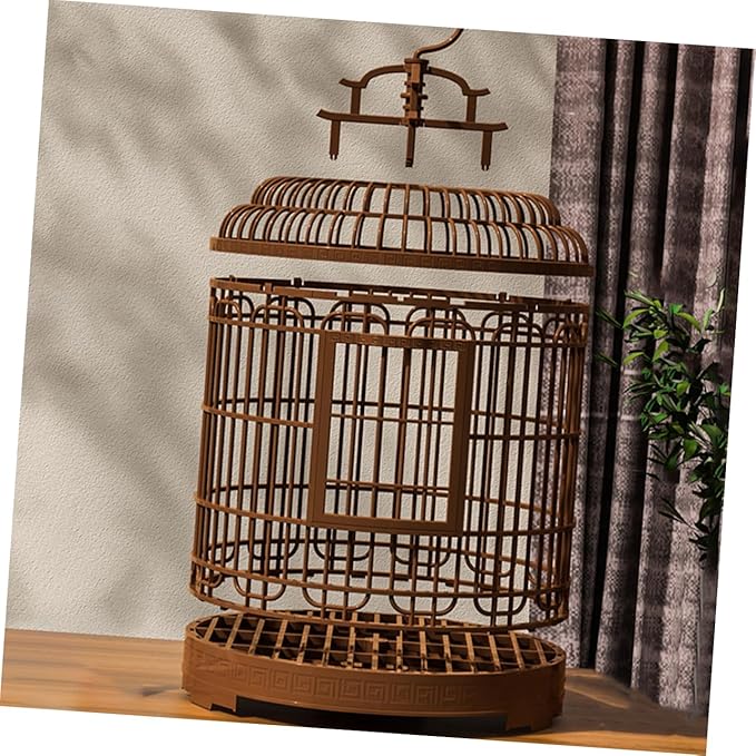Large Vintage Bird Cage Carrier for Parrots and Parakeets Portable Plastic Travel Birdcage Hook for Outdoor Use Features Removable Tray and Stylish Design