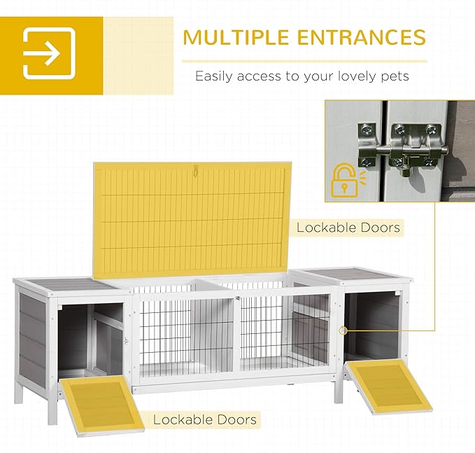 PawHut Rabbit Hutch, Bunny Cage, Guinea Pig House with Pull-Out Tray, and Divided Board for Rabbits, Chickens, Ducks, Indoor, White