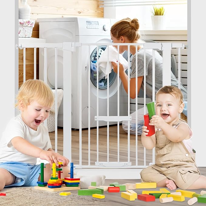 SHYUJAJIE 37 Inch Tall Baby Gate with Small Cat Door, Adjustable 29.55" and 46.06", Auto Close Safety Child Gate for Stairs, Doorway, House, Pressure Mounted