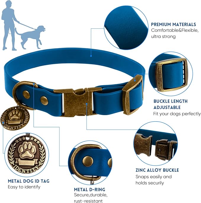 Wisedog Waterproof Dog Collar and Leash Set, Adjustable Puppy Collar with Cute Tag 4FT Dog Leash with Poop Bag for Small Medium Large Dogs (S, Blue)