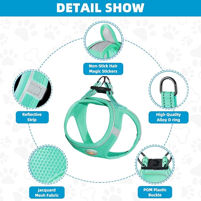 Hipubby Dog Harness and Leash Set, No Pull Soft Mesh Puppy Harness for Small Medium Dogs, Cats - Step in Reflective Breathable Lightweight Vest Harness for Walking, Training - Green, XS