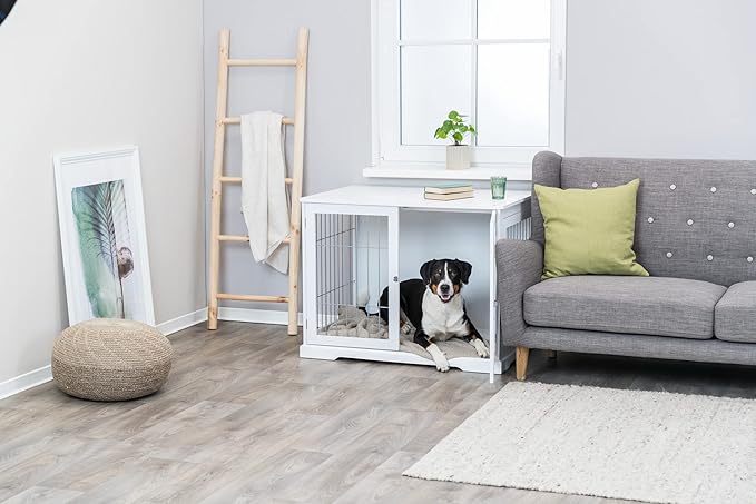 Trixie 38.7" Indoor Dog Crate, Wooden Crate Table for Dogs Up to 66 lb, Large Dog Kennel, Perfect in Any Room, White