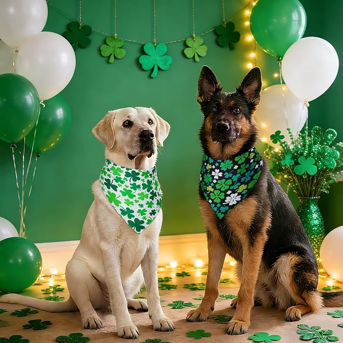 St Patricks Day Dog Bandanas Small 2PCS, Triangle Reversible Scarf for Boy and Girl, Adjustable Puppy Bibs for Pet Cats