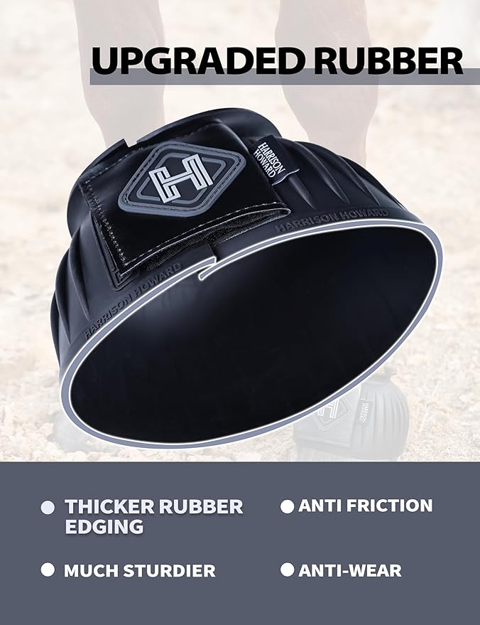 Harrison Howard Rubber Pull-on Bell Boots with Fleece Lining and Touch-Close Tapes Hoof Overreach Protection for Horses