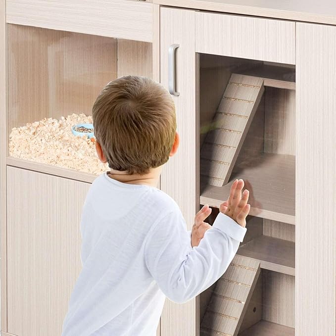 Wooden Hamster Cage with Climbing Ladders, Spacious Storage, Acrylic Windows, and Openable Top for Small Pets, Ideal for Hamsters, Guinea Pigs, and Gerbils - 33.5" H x 31.5" W x 15.75" D