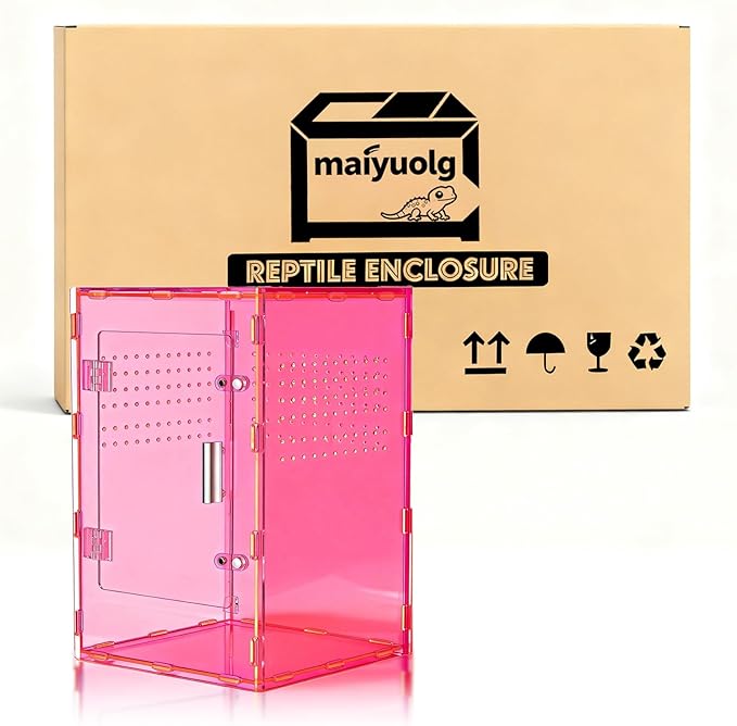 8x8x12 Terrarium Acrylic Reptile Enclosure – Cyberpunk Pink Reptile Tank with Tropical Rainforest-Inspired Design for Crested Geckos & Small Pets