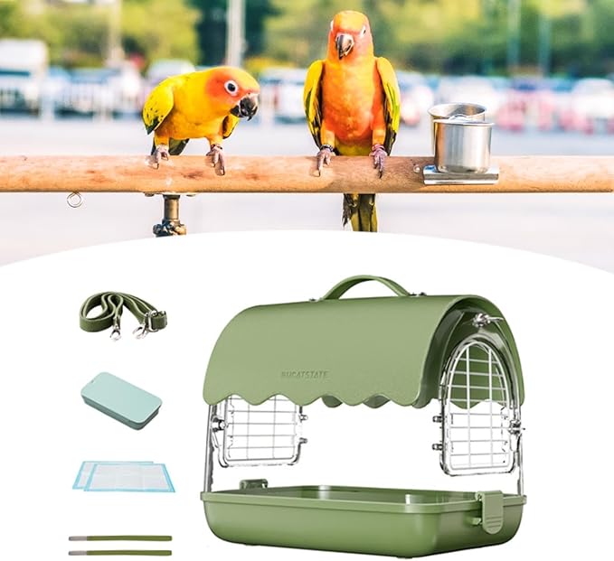 Portable Bird Transporter with Convenient Carrying Straps, PU Leather Green