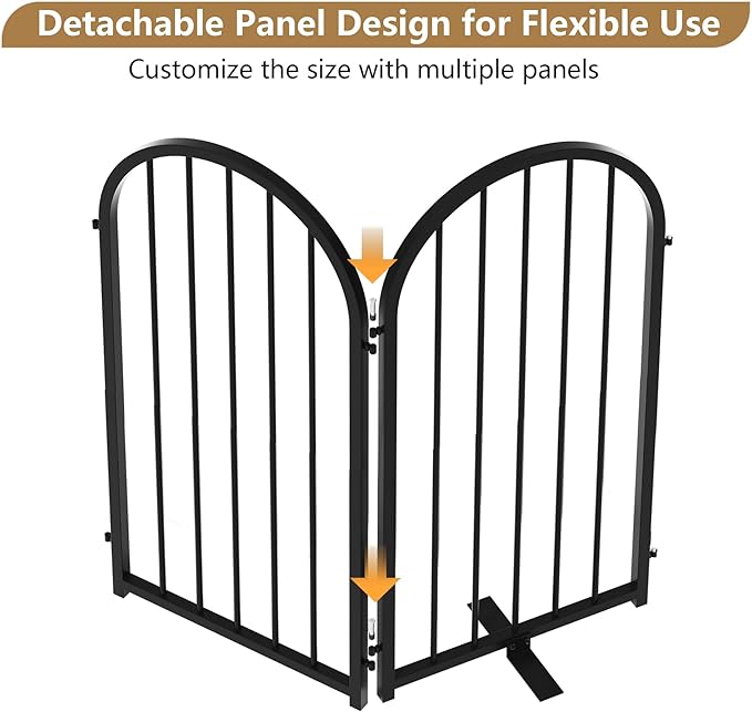 PUPETPO Full Metal Dog Gate for Indoor Outdoor, 32" Tall Free Standing Pet Dog Fence, 36" Wide Arched Pet Gates for Stairs, Hallways, Doorways, Kitchen, Decks, Yards (Black, 2 Panels)