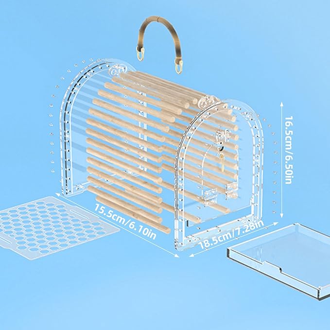Parrot Travel Cage Transparent Bird Acrylic Carry for Parrot Lovebirds Portable Nest with Ladder & Tray for Outdoor Acrylic Ventilated for Travel